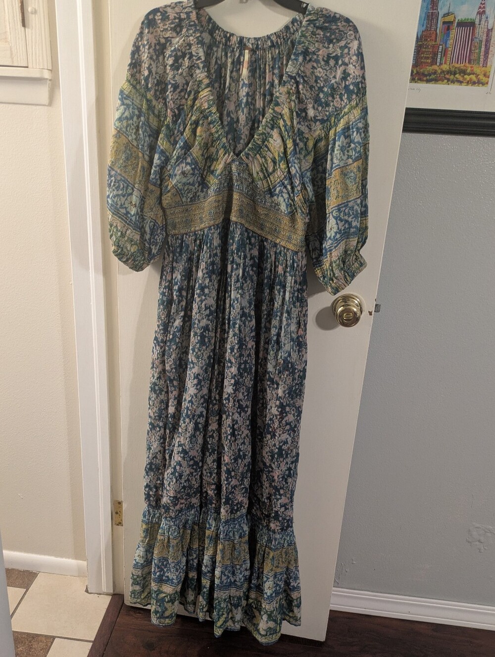 Free People Blue and Green Border Floral Maxi Dress - Picture 3 of 7